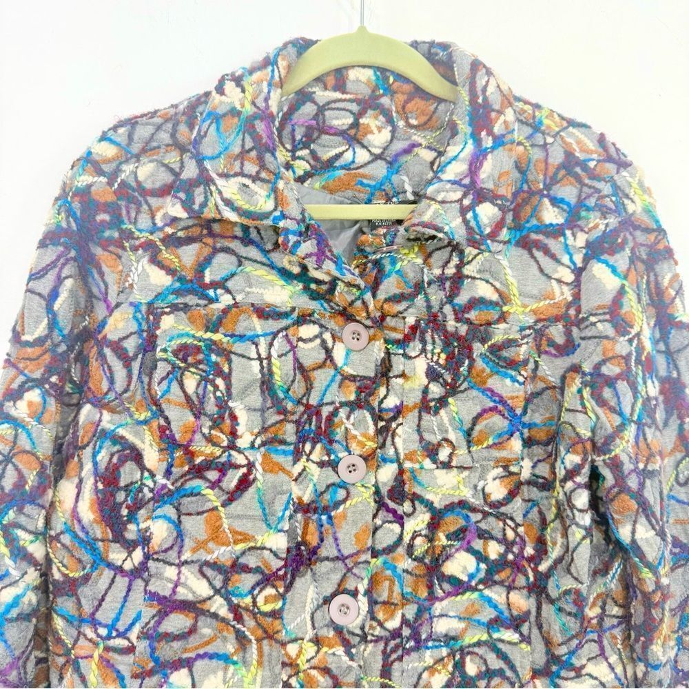 KakTus Gray Colorful All Over Yarn Embellished Button Front Blazer Jacket - Picture 6 of 16
